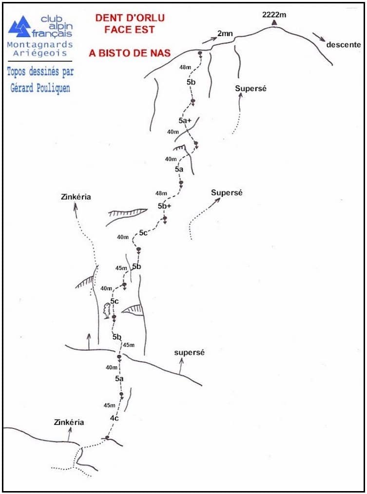 Topo escalade orlu face sud est A Bisto de Nas