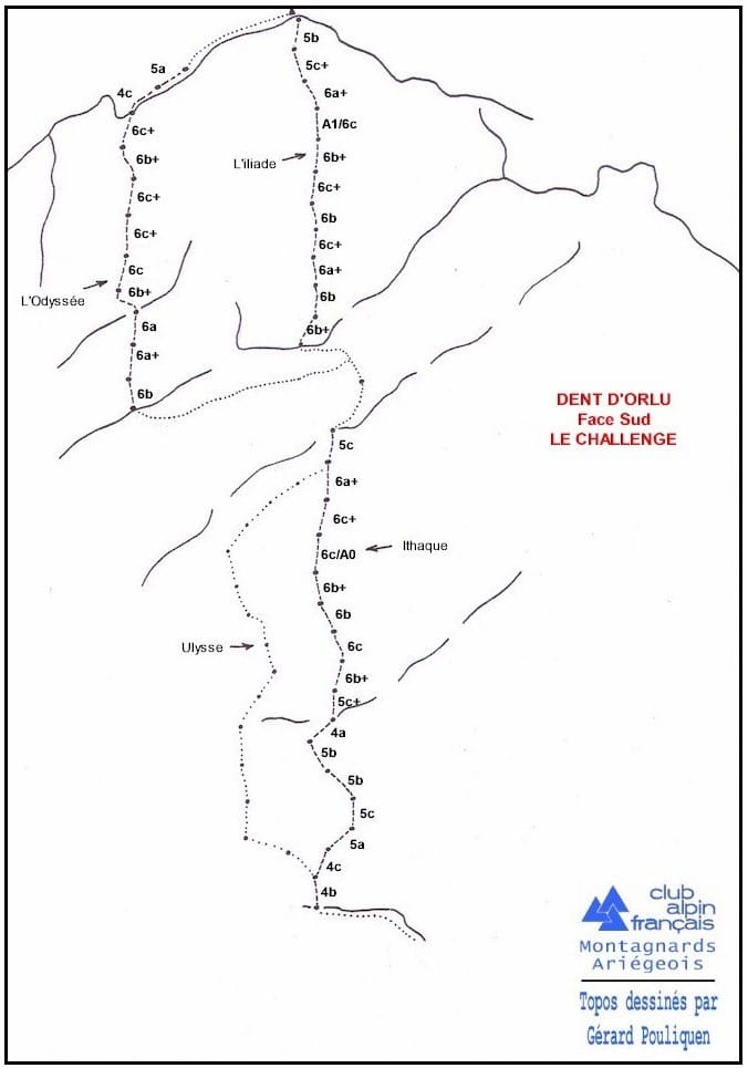 topo escalade voie challenge dent d'orlu face sud