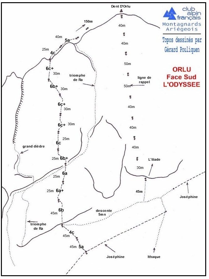 topo escalade voie l'odysée dent d'orlu face sud