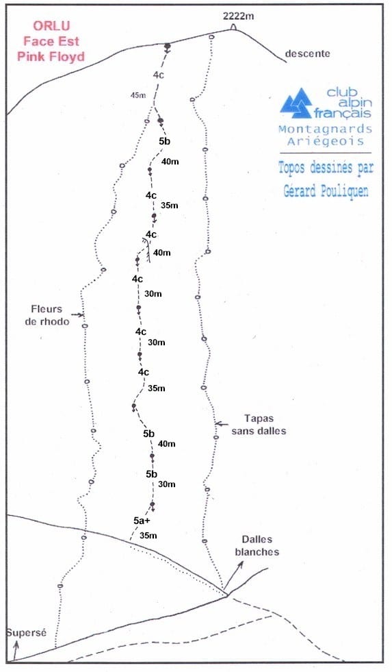 Topo escalade orlu face sud est Pink Floyd